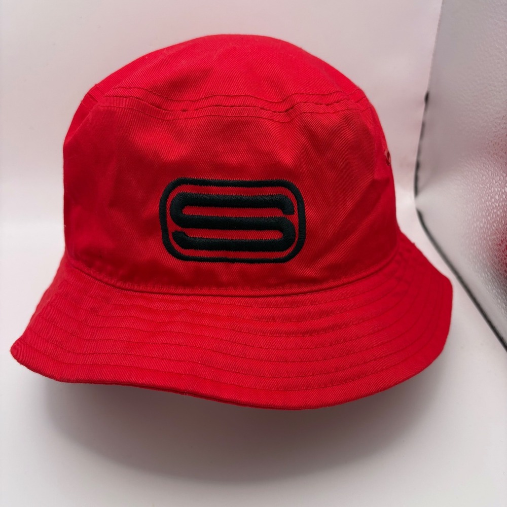 Red Bucket Hat with Black S Logo Cotton Polyester Blend Adult Size